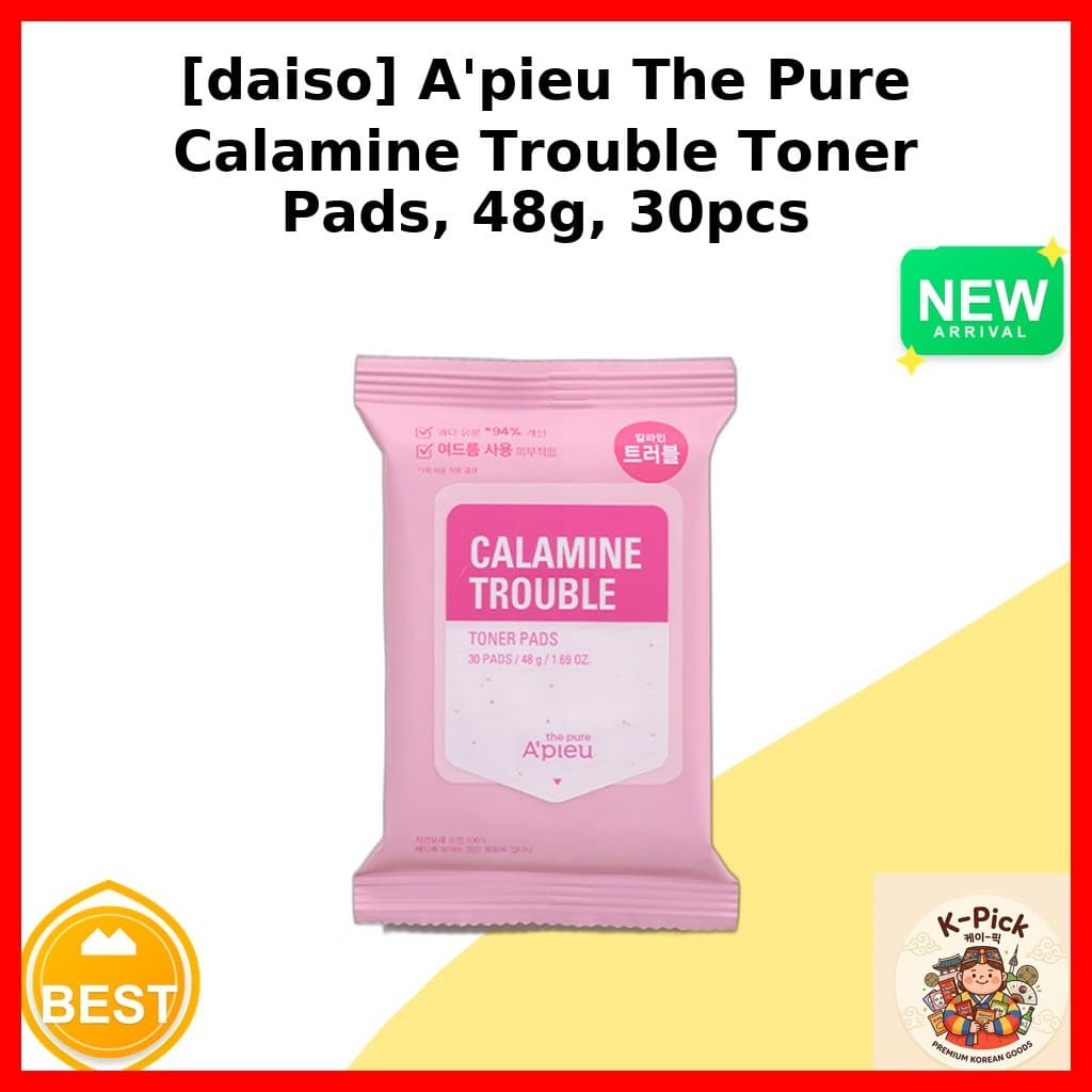 [daiso] A'pieu The Pure Calamina Trouble Toner Pads , 48g , 30pcs/Coreano/Tratamento De Acne Por k_pick