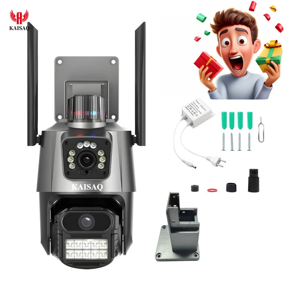 Câmera de vigilância externa Wi-Fi com lente dupla IP66 360° 4K 6MP, sirene à prova d'água ICSEE