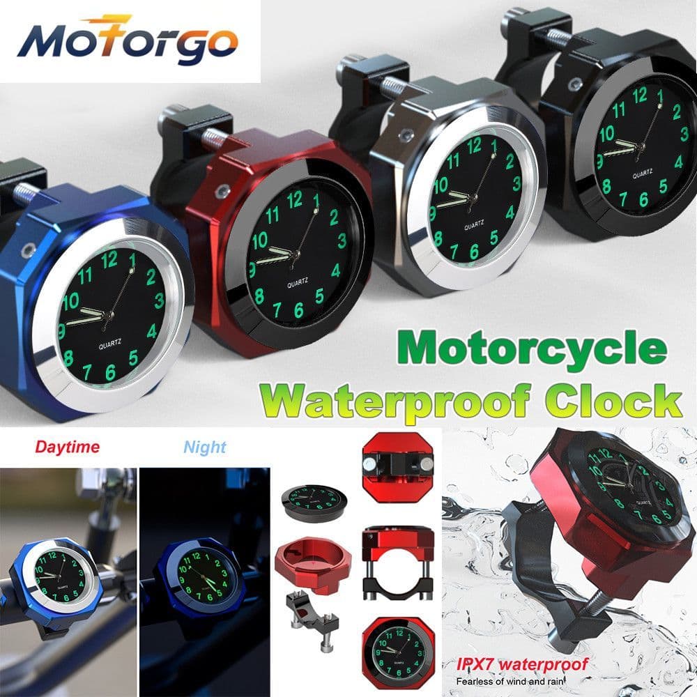 ✨ Relógio Universal Para Motocicleta À Prova D'água De 22-28 Mm | Guiador De Bicicleta Exibição De Tempo Cromado Em Alum