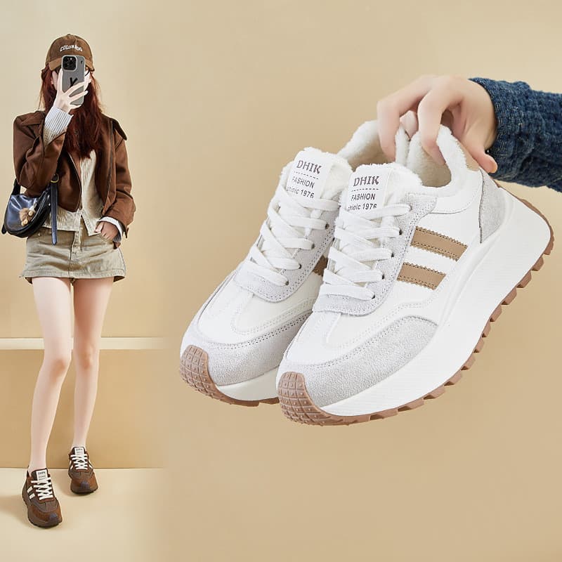 Ins versão coreana novo estilo mais veludo papai sapatos femininos 2025 inverno estudante esportes correndo lazer aument
