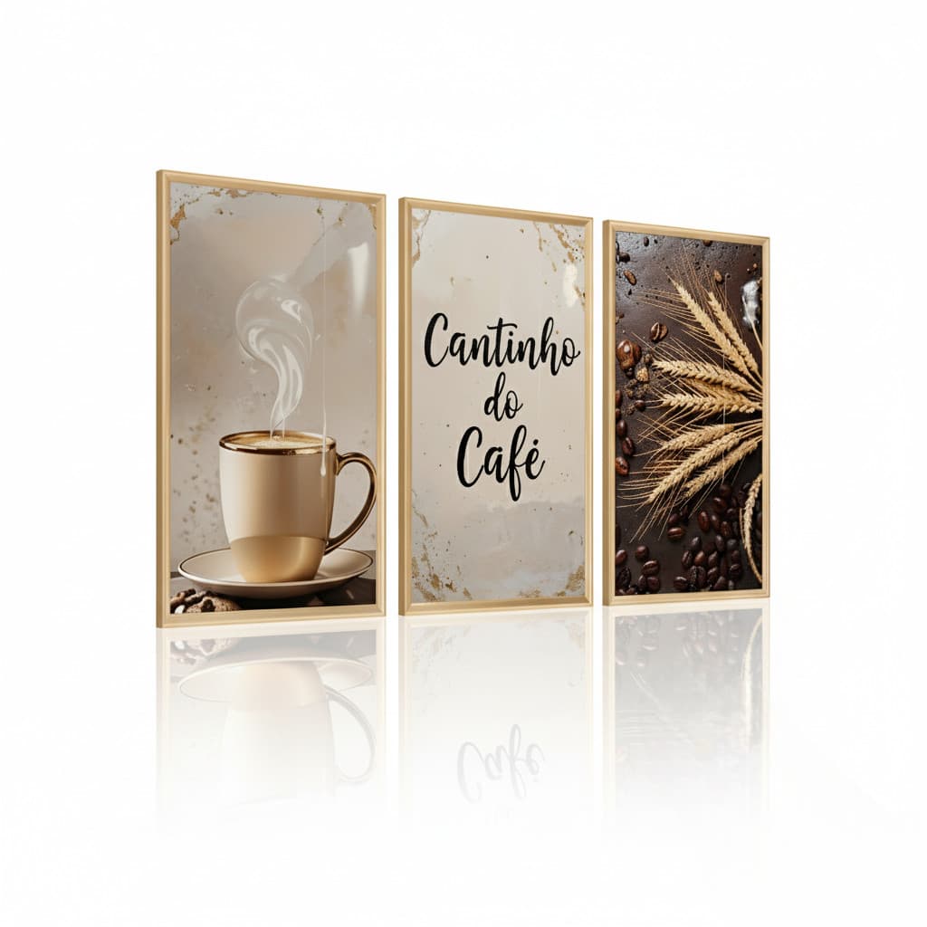 Quadro decorativo 3 peças Cantinho do Café decoração Cozinhas Padarias Cafeterias