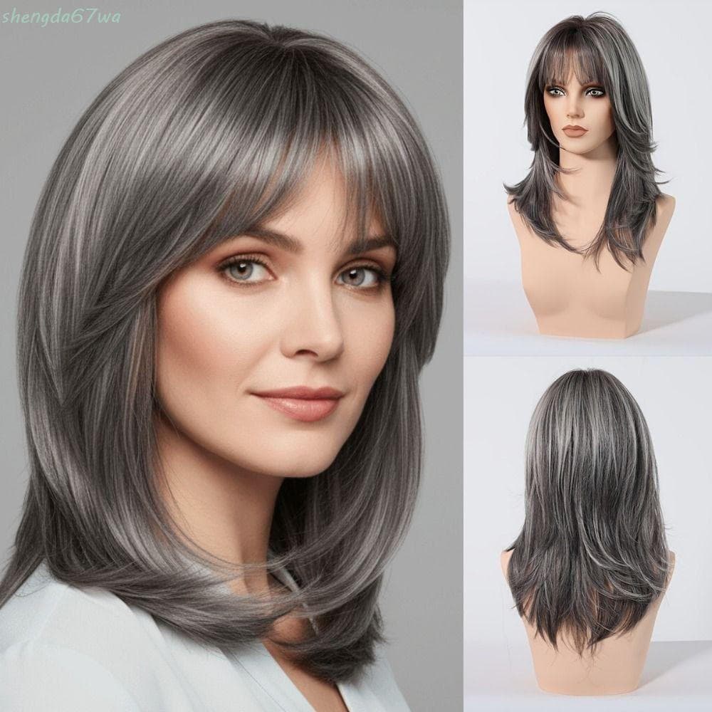 SHENGDA Moda Peruca Sintética , Destaque De Cabelo Ondulado Em Camadas De Comprimento Médio , Longa De Alta Temperatura