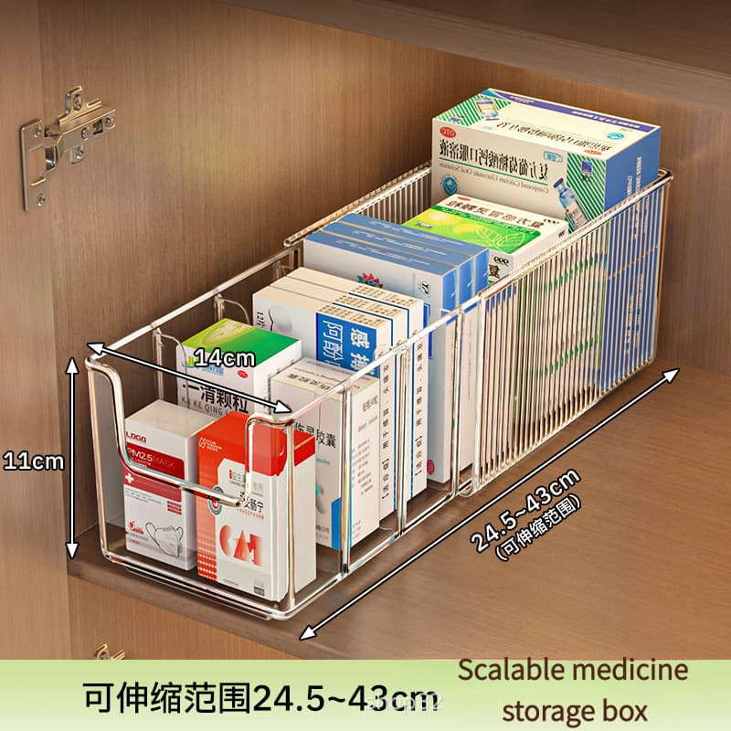 Caixa de armazenamento de medicamentos compartimento transparente retrátil caixa de organização de medicamentos doméstic