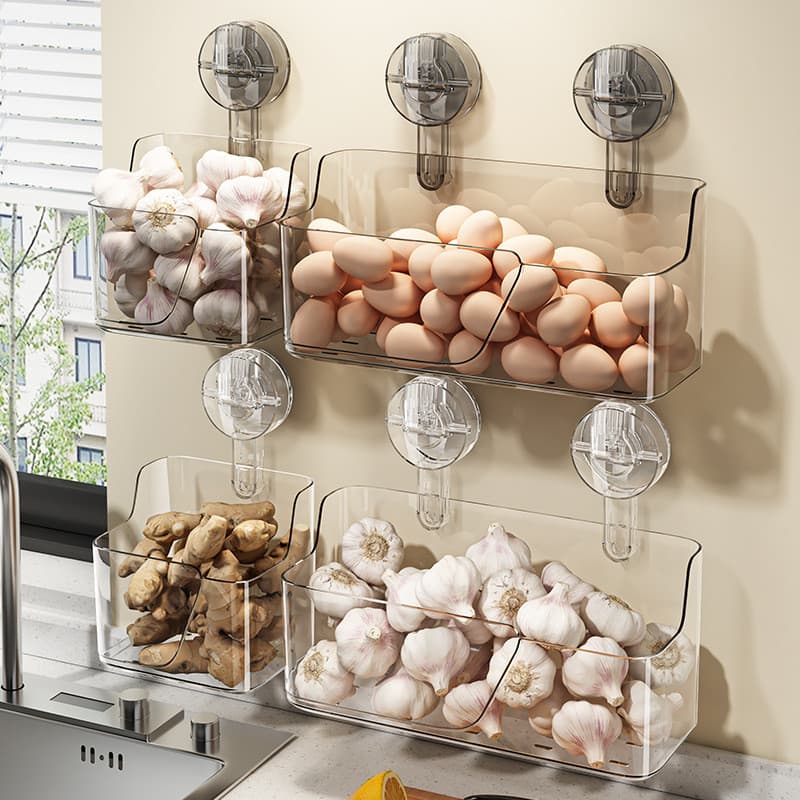 Novo estilo de cozinha ventosa Rack geladeira porta lateral caixa de armazenamento de parede cozinha sem perfuração dupl