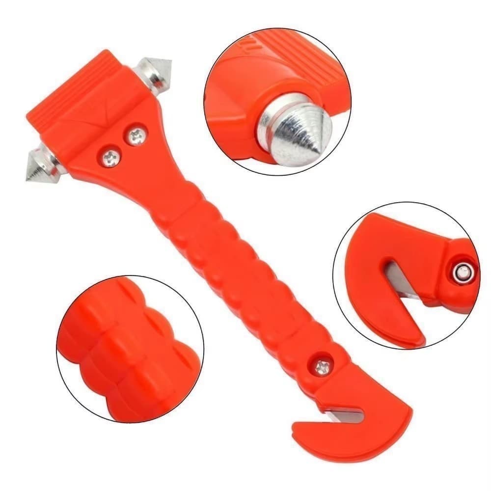 Martelo de Emergência Multifuncional 75x190mm – Quebra Vidro e Corta Cinto para Carro. P.QIU