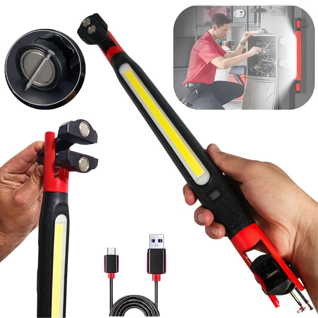 Lanterna Led Profissional Bastão De Trabalho 4 Modos De Iluminação Com Imã Gancho