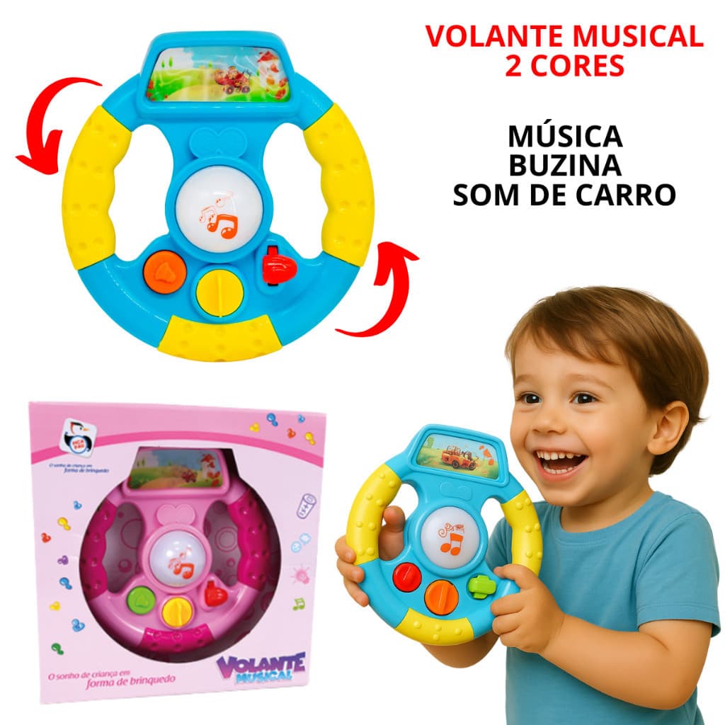 Volante Musical Bebê Brinquedo Educativo Interativo Toca de Verdade Com Luz - Som - Buzina Gira 360