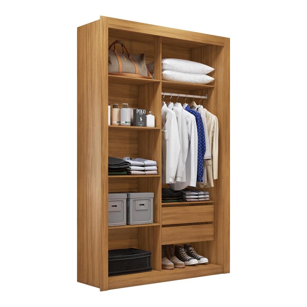 Closet Solteiro 2 Gavetas Amoudi Móveis Branco/Pret6o/Freijó