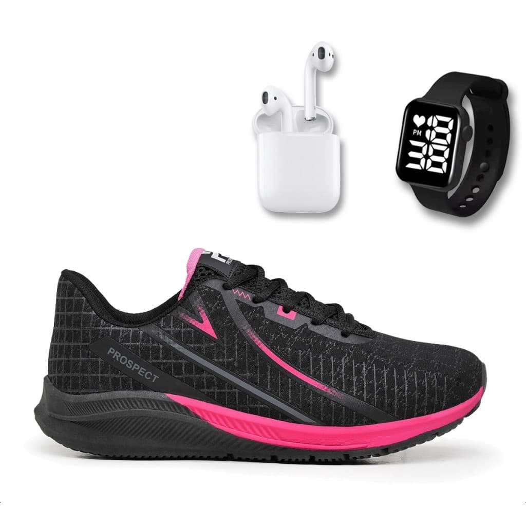 Tênis Feminino Prospect Spark Esporte Original Conforto Leve + Fone + Relógio Led