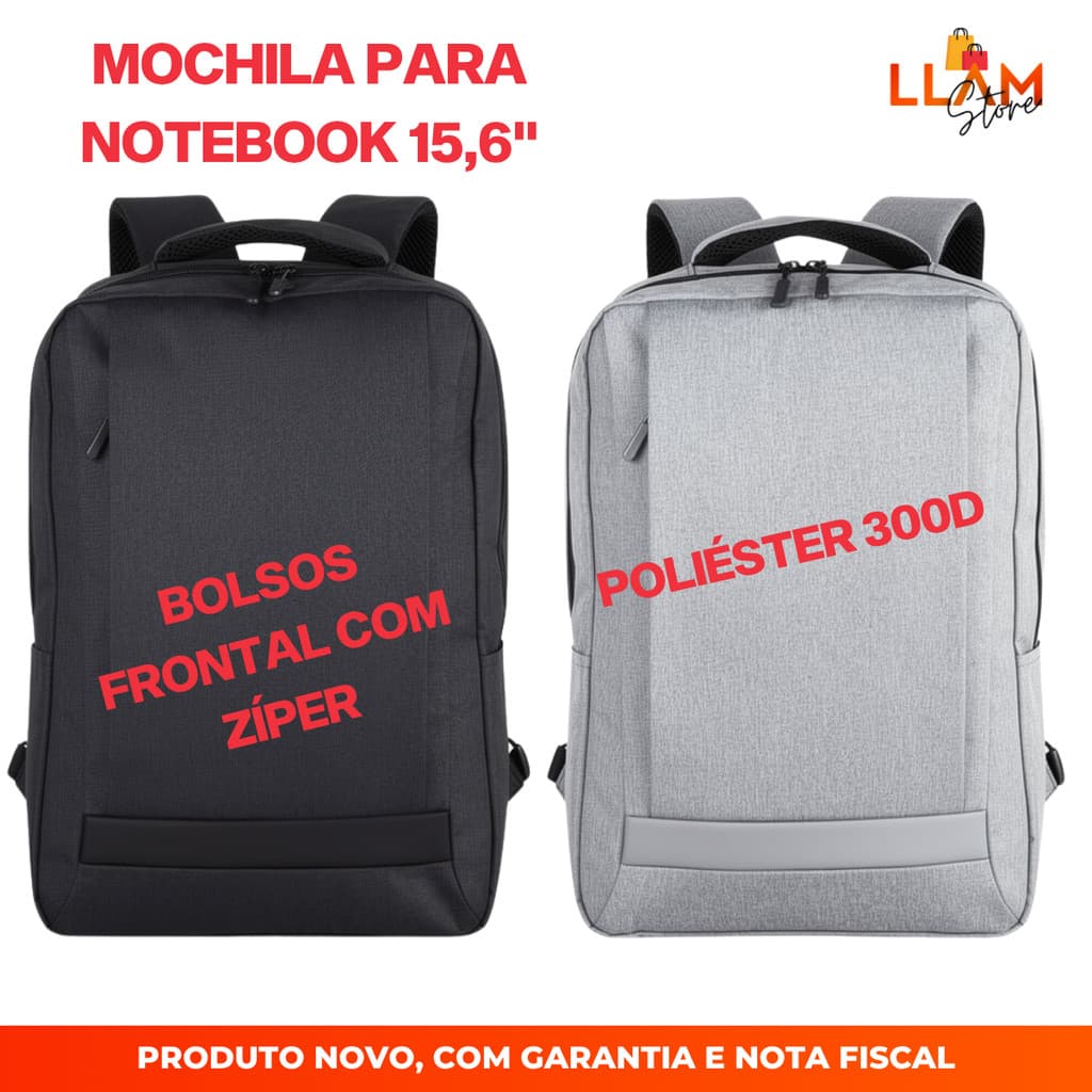 Mochila para Notebook 15,6" Leve e Resistente 13,5L – Poliéster 300D – Trabalho/Faculdade/Escola