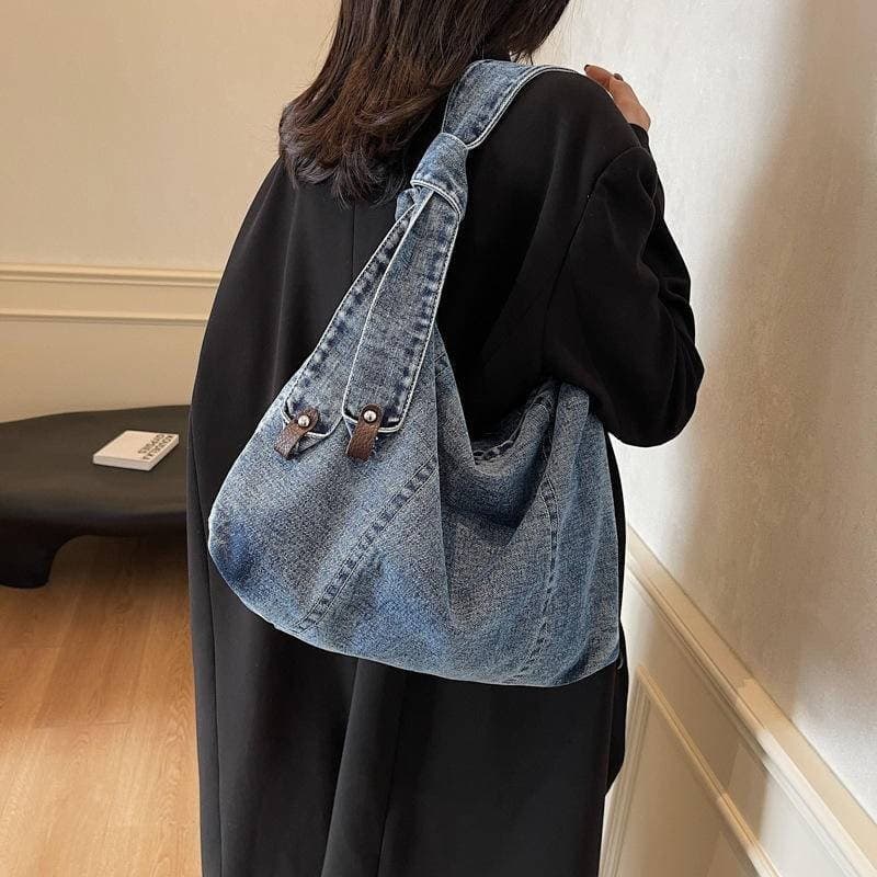 Bolsa transversal jeans feminina retrô Fashion de grande capacidade