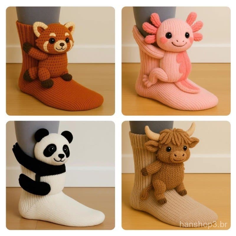 Hi * Meias Engraçadas Design Malha 3D Para Absorção Umidade Uso Diário