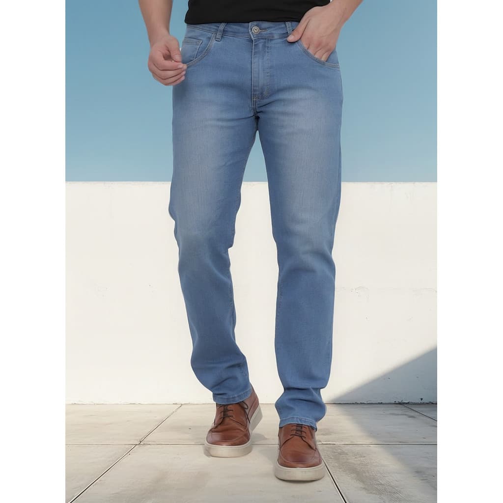 Calça Jeans Masculina Reta Tradicional com Lycra Elastano Confortável