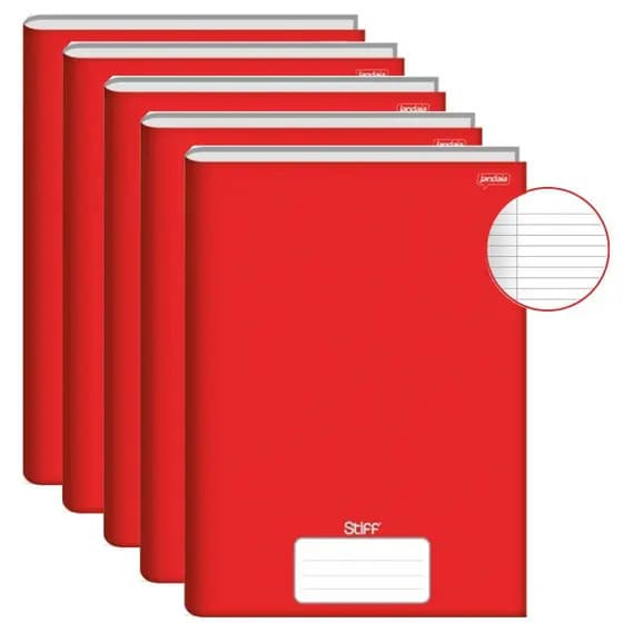 Kit Volta As Aulas 5 Cadernos Brochurão Com 96 Folhas. Stiff Vermelho - Jandaia