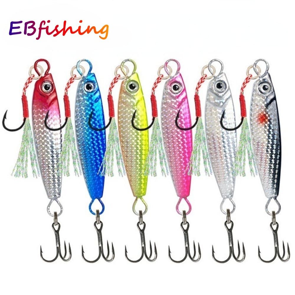 Pesca 7g/10g/15g/20g/30g Jigging Gancho Spinner Isca Laser Metal Jig Colher De