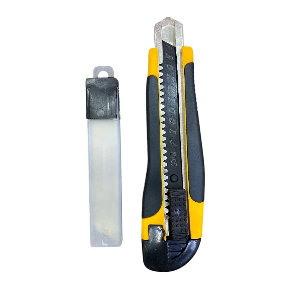 Estilete Profissional Emborrachado 5 Lâminas Com Trava 18mm Multifuncional Estilete Grande Premium