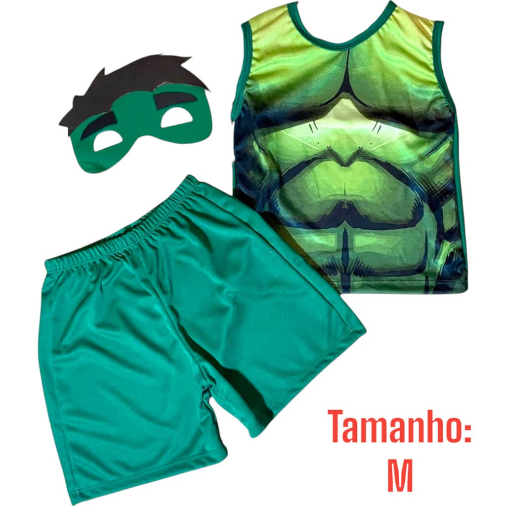 Fantasia Infantil Hulk Com Máscara E Short Conjunto  Incrível Herói Verde Festa E Carnaval 🟢💪💥 M