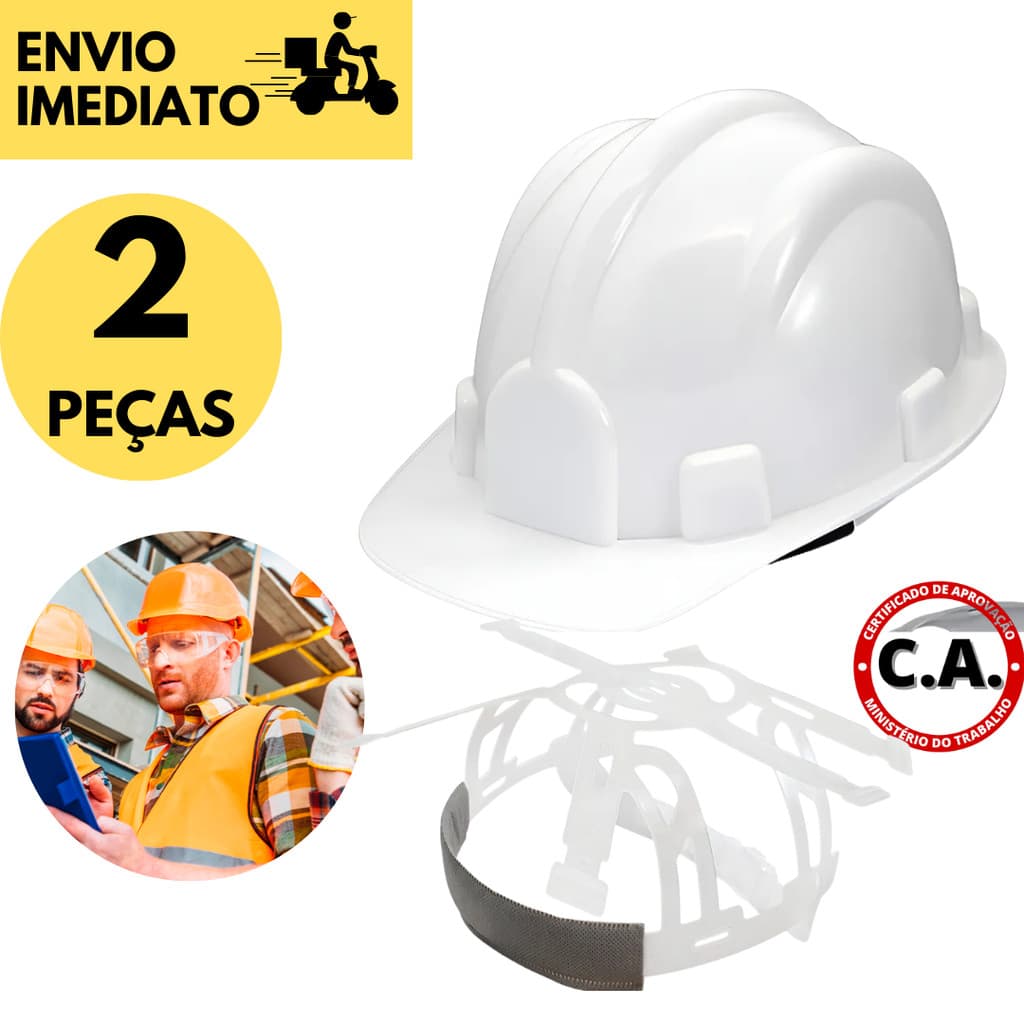 Kit 2 Capacete Branco De Segurança Abra Frontal  Obra Construção Civil Trabalho Plastcor s/ Jugular