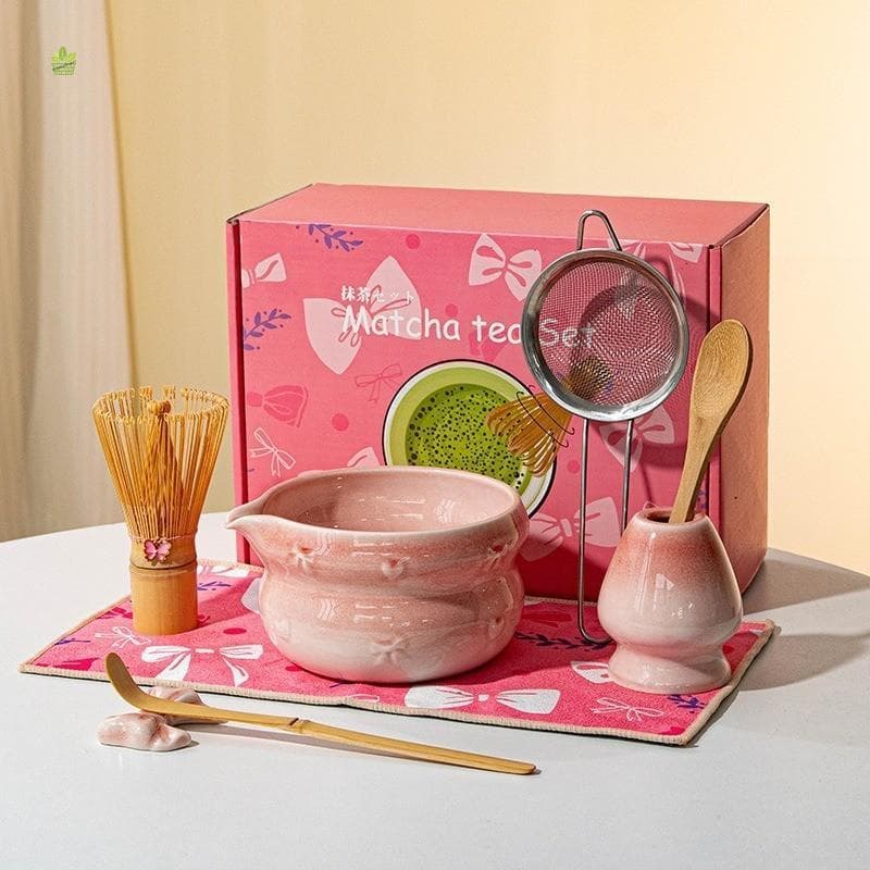 Conjunto De Chá Matcha Japonês-Tigela De Cerâmica De 7 Peças Com Rolha E Xícara