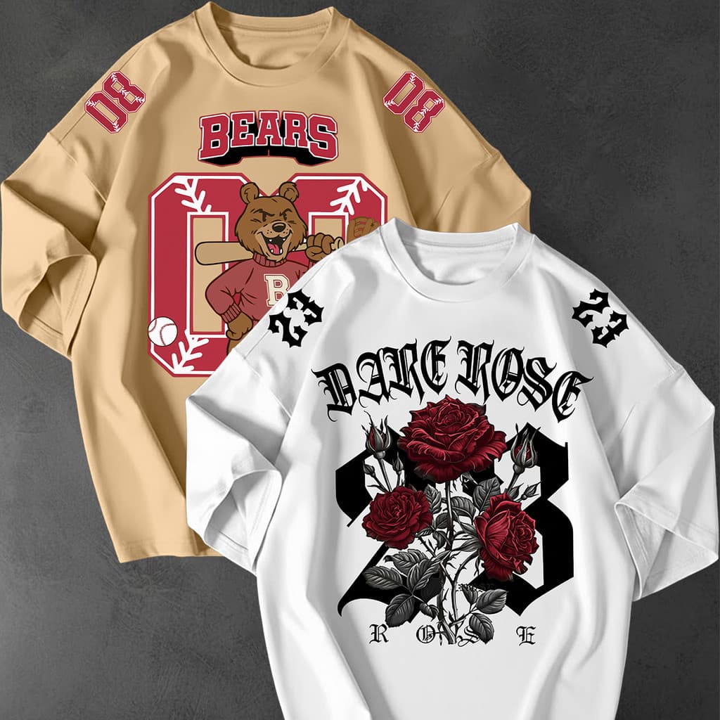Kit 2 Camisetão Oversized Streetwear Estiloso T-shirt Casual Estampa College Qualidade Premium Luxo