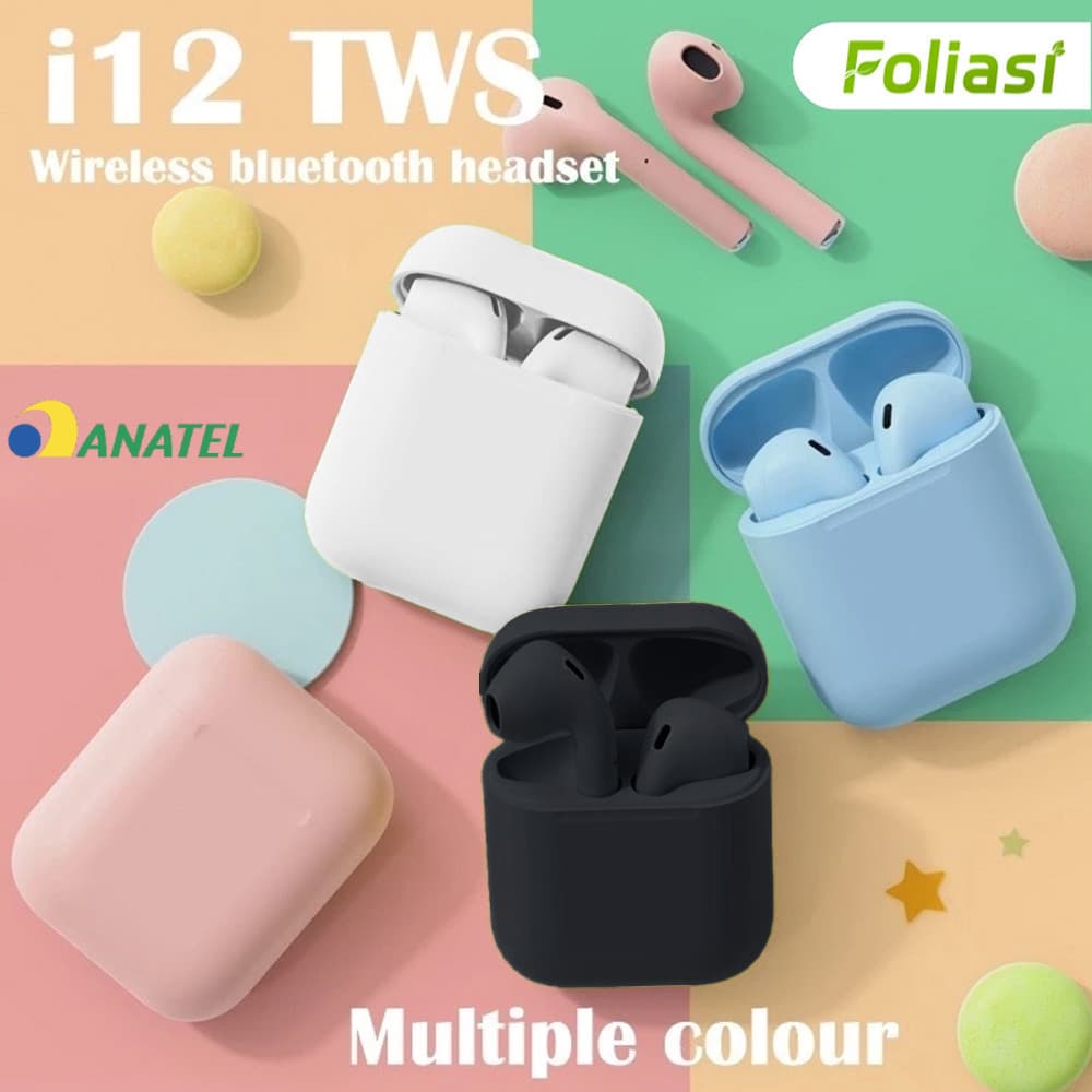Fone de ouvido embutido sem fio Bluetooth i12 Tws Inpods Macaron