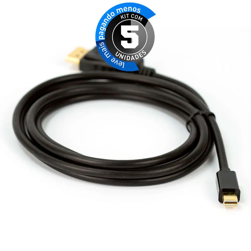 Cabos Mini Displayport para Displayport Preto - Kit com 5