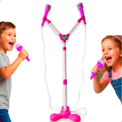 Microfone Infantil Duplo Com Pedestal Luz E Som - Baby