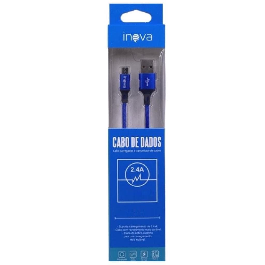 Cabo Micro USB Android Dados V8 Inova 2 Metro Azul CBO-5829 Carregamento e Sincronização
