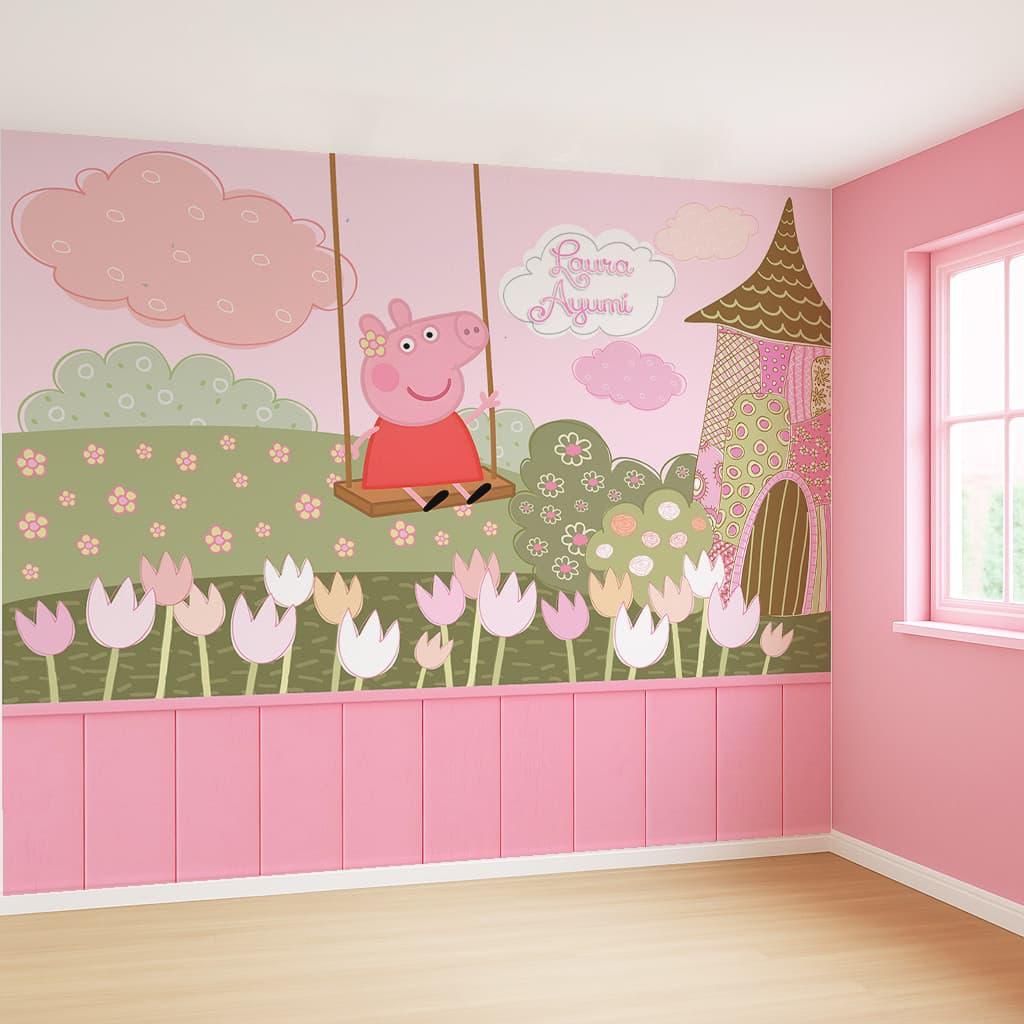 Papel de Parede Peppa Pig M² ADESIVO PAREDE TODA + Nome ESCOLHA SUA MEDIDA