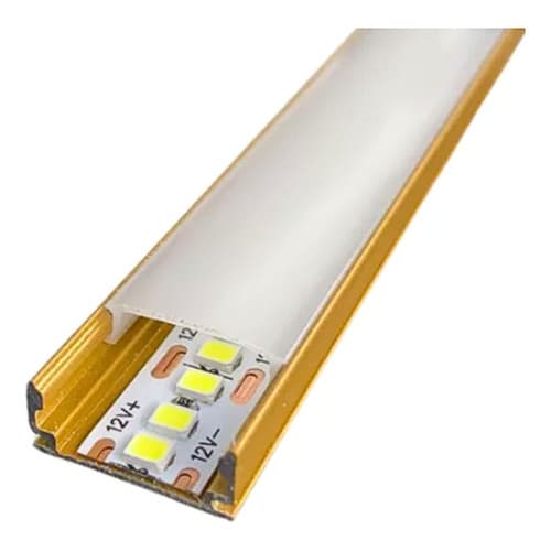 Perfil Alumínio Sobrepor 1707 Gold 1 Metro para Fita LED com Difusor Decorativo