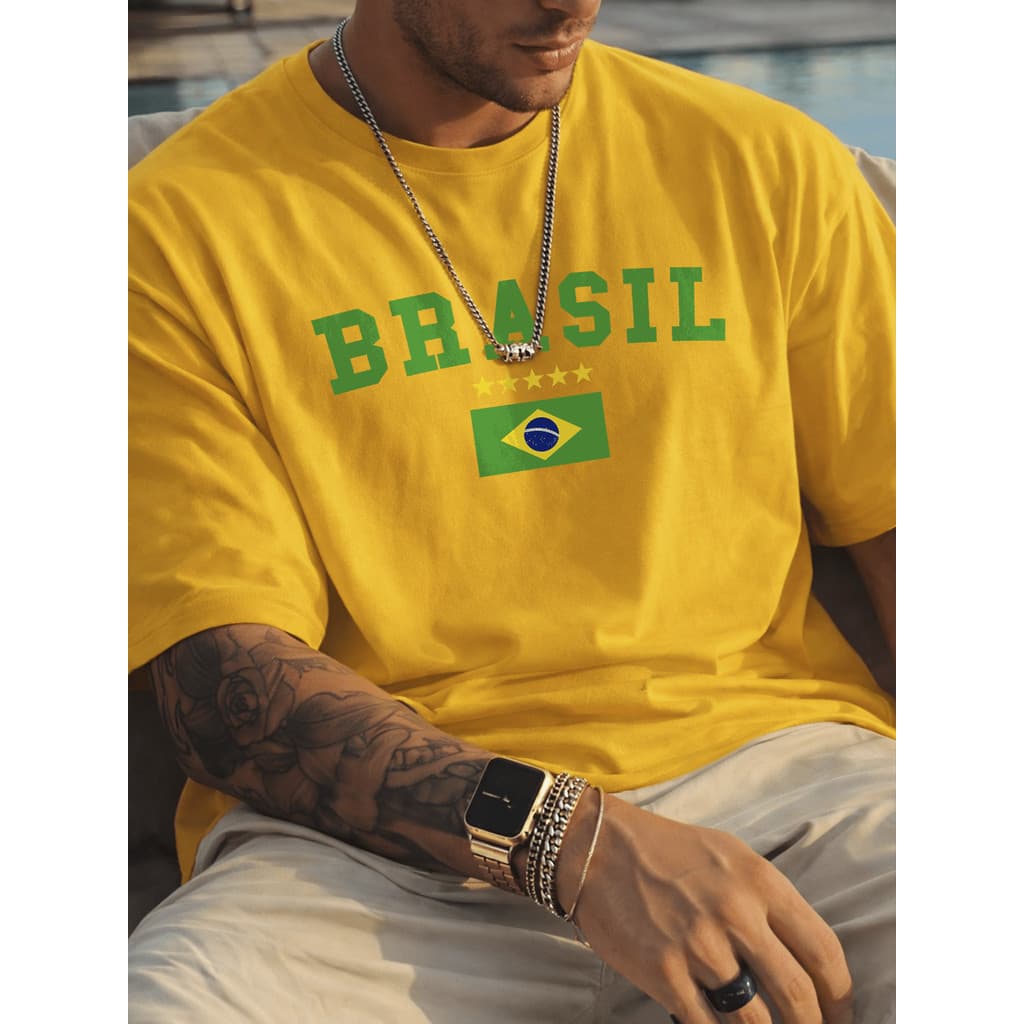 Camisa Camiseta Masculina Brasil Estampada 100% Algodão