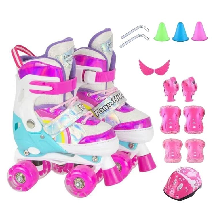 Patins Infantil Roller 4 Rodas Ajustável Leds Nas Rodinhas Lançamento c/ kit Proteção--1683