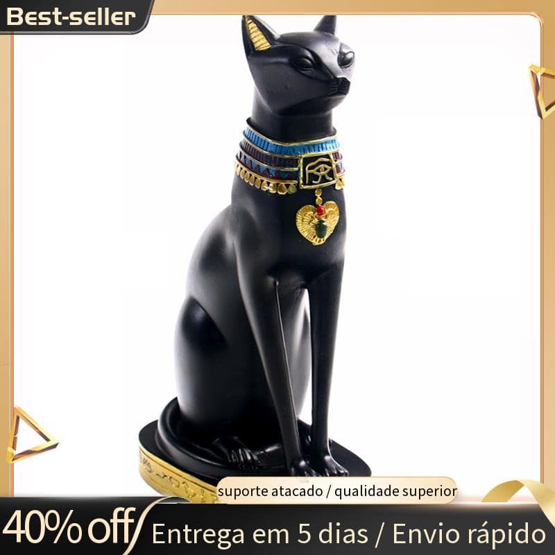 Resina Gato Egípcio Bastet Estatueta Anime Deusa Egípcia Estátua Escultura Casa Bar Escritório Decoração De Mesa (Médio)
