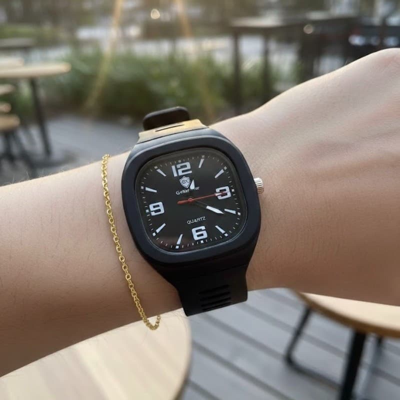 Relógios Analógico Feminino e Masculino Quadrado Quartz Pulseira Silicone Alta Resistência