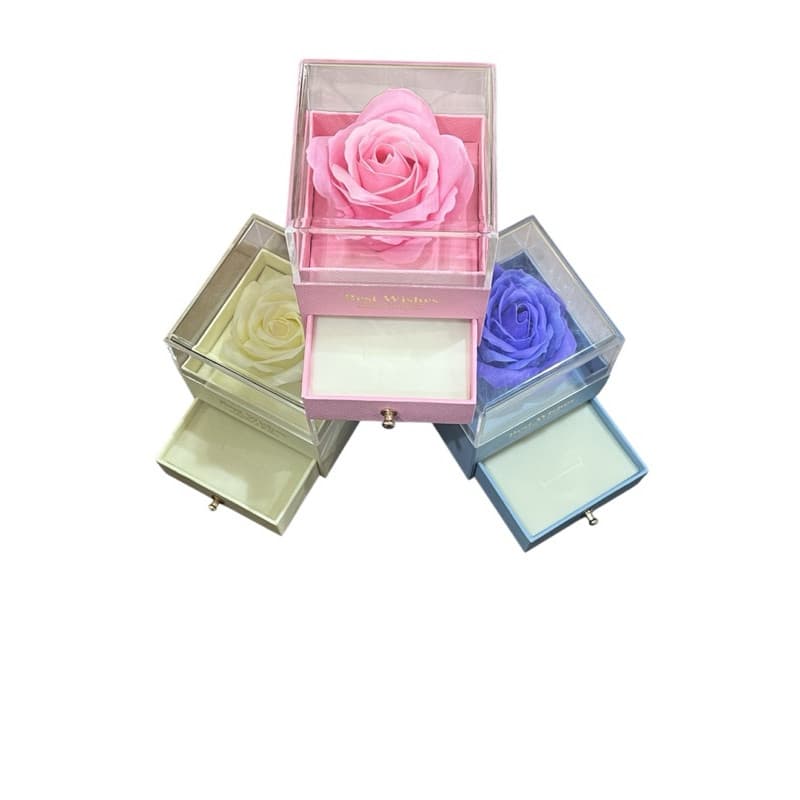 Caixa Estojo Flor, Rosa Perfumada com Gaveta Porta Joias