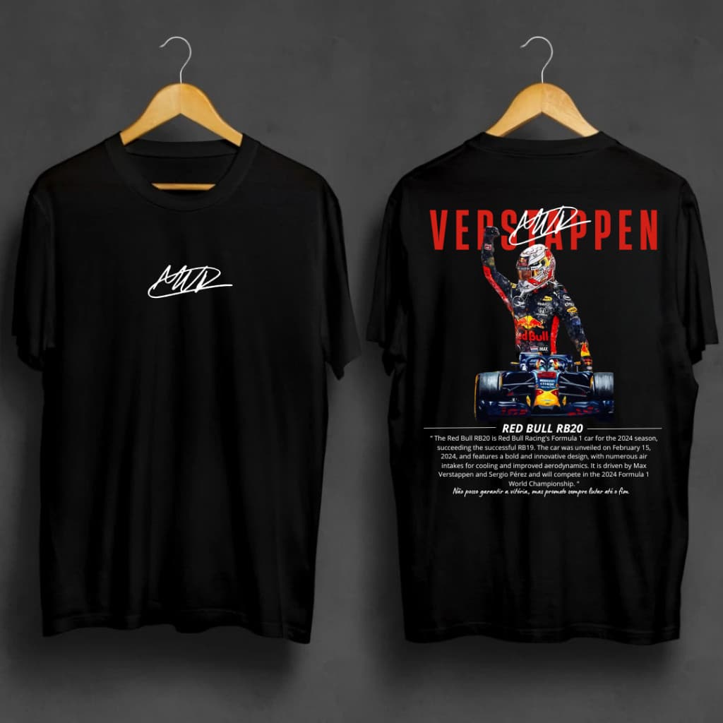 Camiseta Unissex Blusa Tendência Max Verstappen ComemoraçãoF1 RB Frente e Costa Algodão Qualidade Premium Envio Imediato