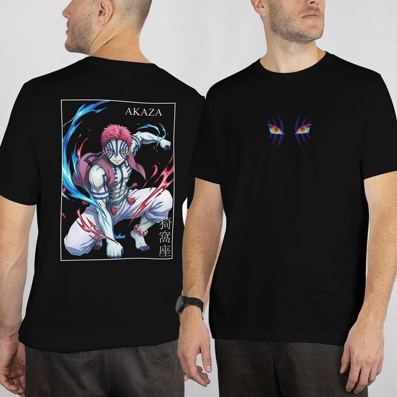 Camiseta Akaza Demon Slayer Anime Kimetsu no Yaiba Estampa Frente e Costas Geek Otaku Masculian e Feminina