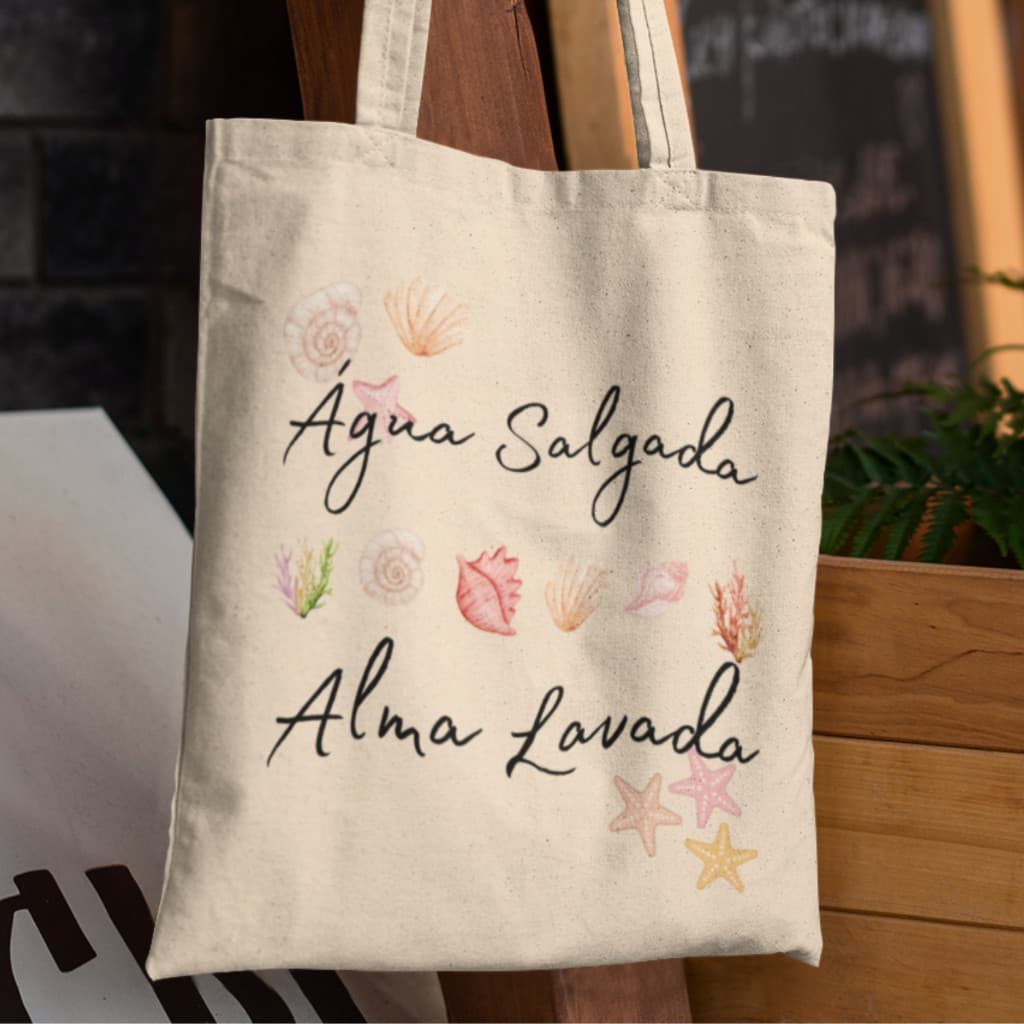 Bolsa Ecobag Verão Praia Água Salgada Alma Lavada Brim Leve Algodão Cru