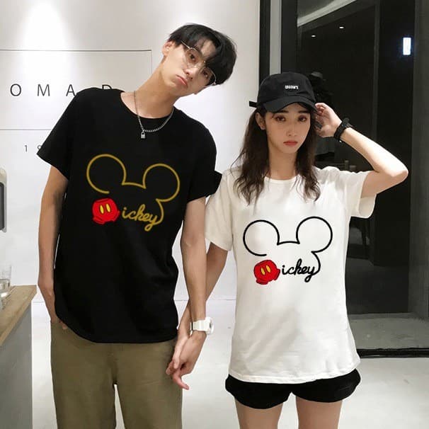 Roupa De Casal Orelhas Grandes Manga Curta Algodão Solto Unissex Camiseta Fofa