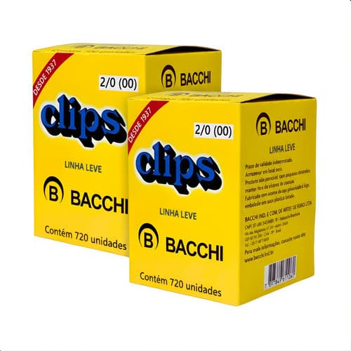 Kit 2 Clipes Bacchi 2/0 Galvanizado para Papel - Escritório Escola Papelaria