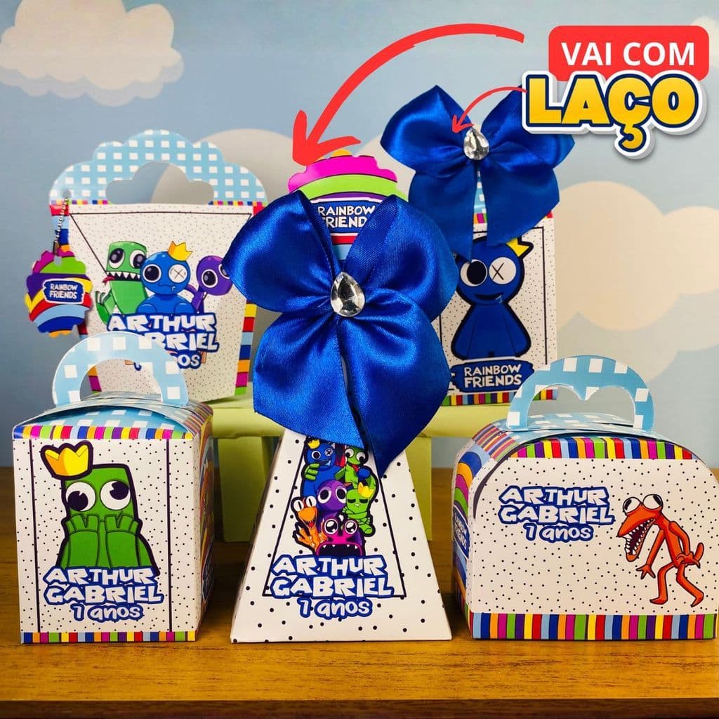 ENVIO RÁPIDO- Kit Lembrancinhas Rainbow Friends Azul Babão Roblox | Decoração Festa Infantil  montada e com laços