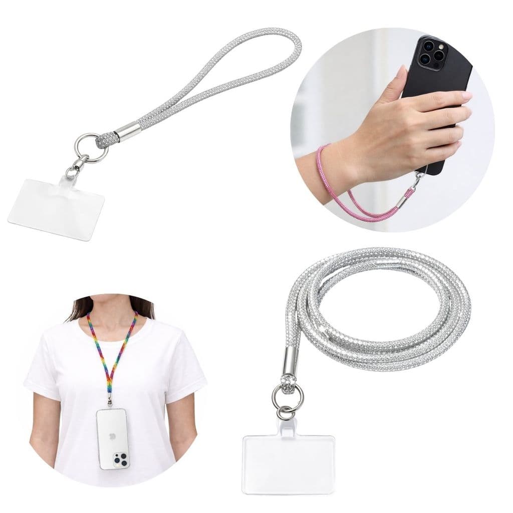 Kit Cordão para Celular Universal 1 Pescoço e 1 Pulso Strass Anti Queda