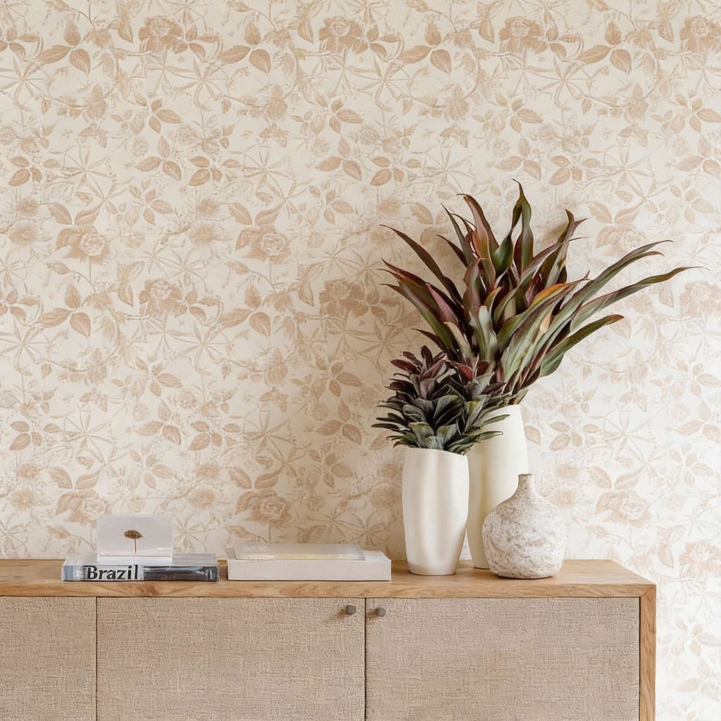 Papel De Parede Adesivo Floral Bege