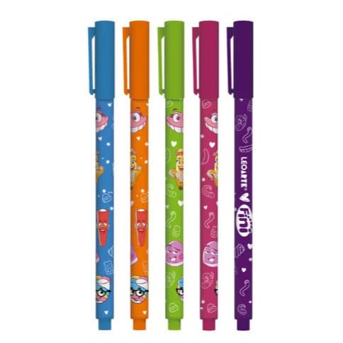 Caneta Fini Gel 0.6mm Corpo Estampado – Kit 5 Unidades Cores Sortidas – Escrita Suave e Cores Vibrantes