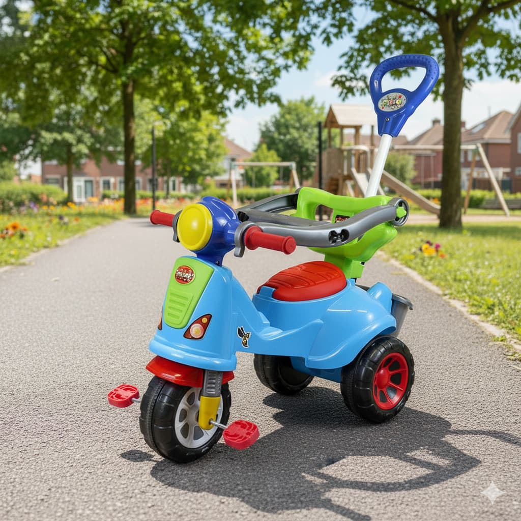 Triciclo Infantil Pedal Haste Empurrar Menino Menina Colorido