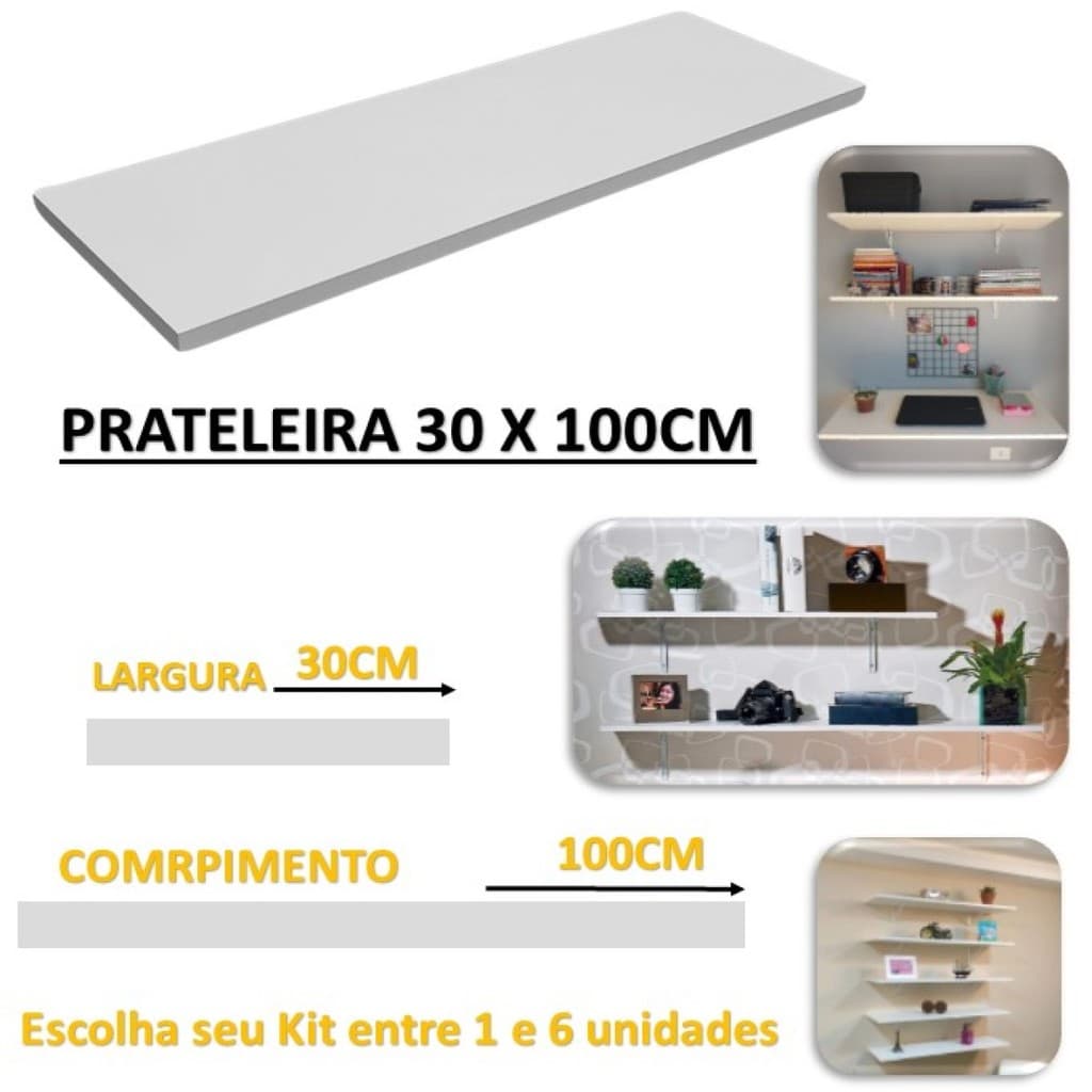 Prateleira Lisa de Parede em MDF 30x100cm – Branco