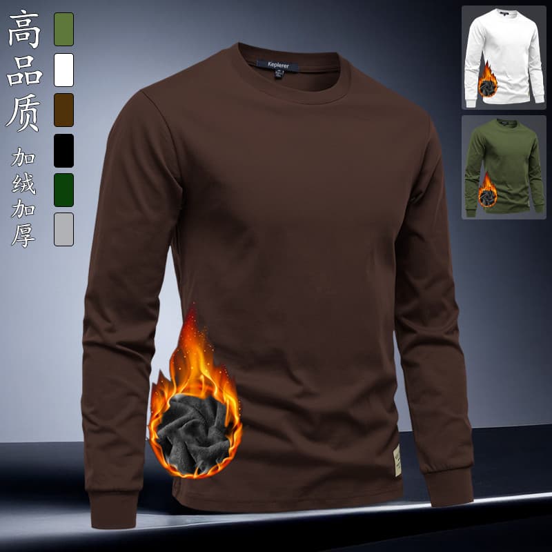 2025 novo estilo outono inverno forro de lã engrossado manga comprida camiseta masculina em torno do pescoço camisa de f