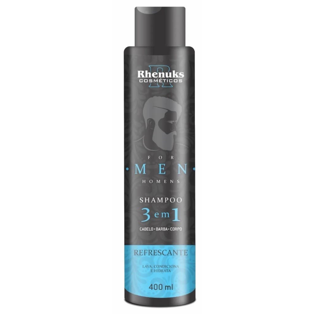 Shampoo For Men 3 em 1 para cabelo barba e corpo - lava condiciona hidrata - 400ml Homem Rhenuks