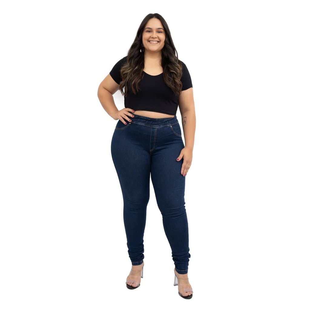 CALÇA JEGGING JEANS BÁSICA CINTURA ALTA FEMININA PLUS SIZE - CAMBOS JEANS