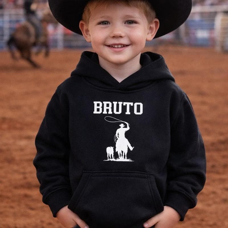 Moletom Infantil BRUTO Cowboy Rodeio Preto/ Bege – Estilo Country Agro Roça  para Meninos Agasalho Frio Casaco Inverno